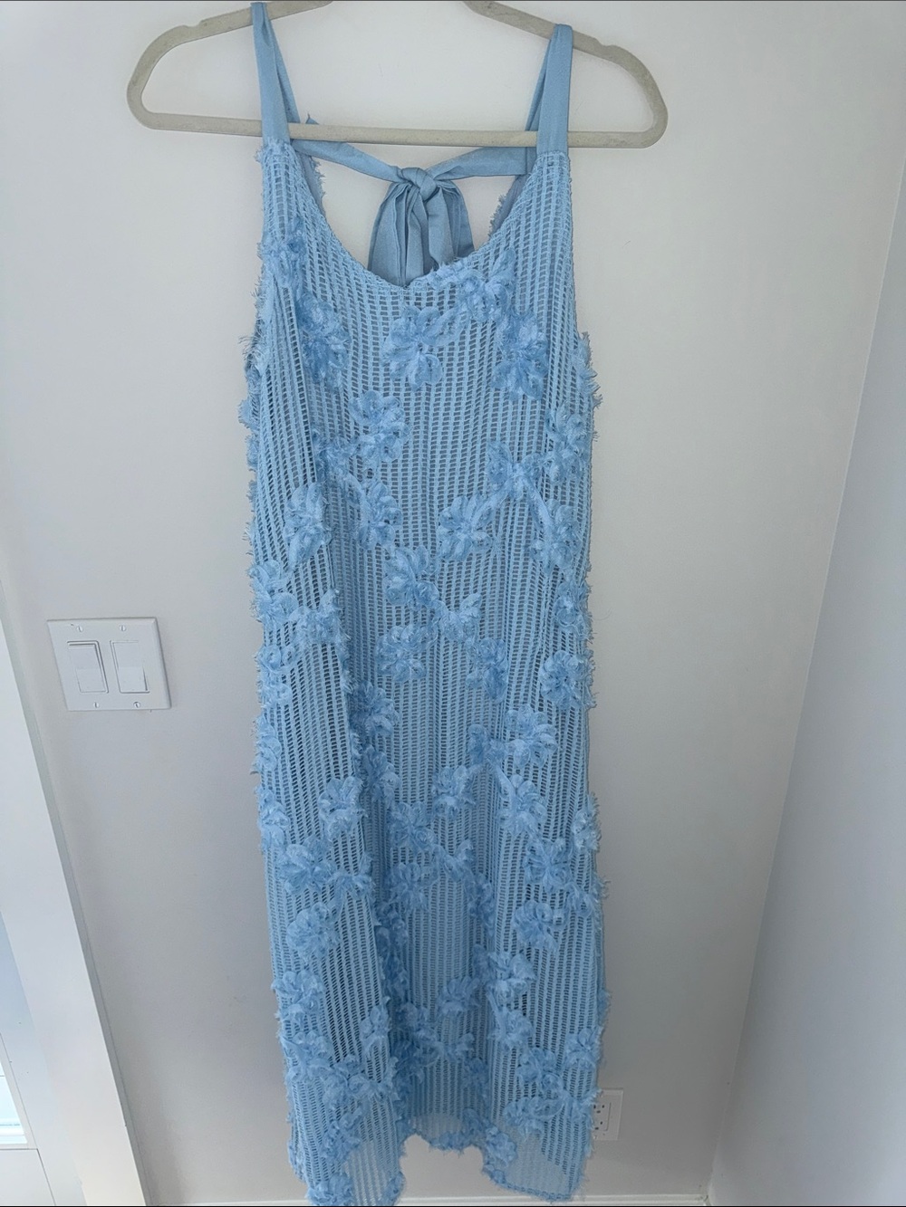 En Saison Pale Blue Crochet Maxi Dress with Floral Appliqués